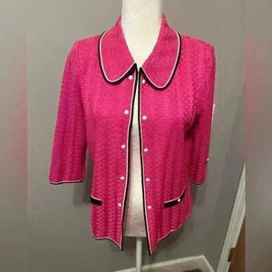 Ming Wang Barbie Pink Cardigan 3/4 sleeves Size Petite Small